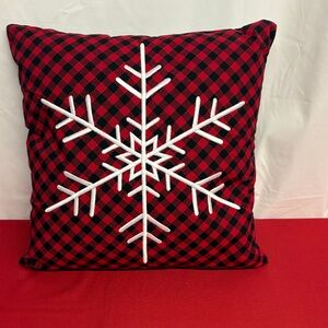 Plaid Snowflake Holiday Pillow 17x17x6